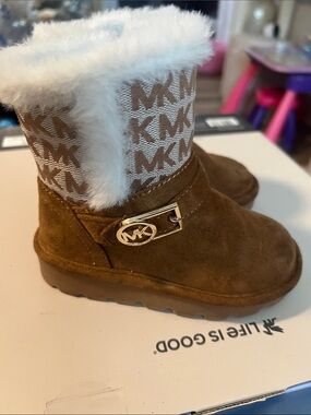 Michael Kors Brown Suede Faux Fur Logo Kids Boots
